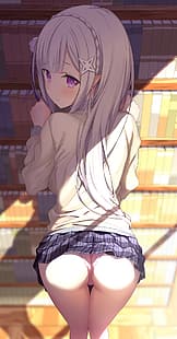 аниме девушки, длинные волосы, задница, HD обои HD wallpaper