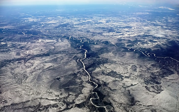 paisagem, rússia, vista aérea, sibéria, rio, HD papel de parede