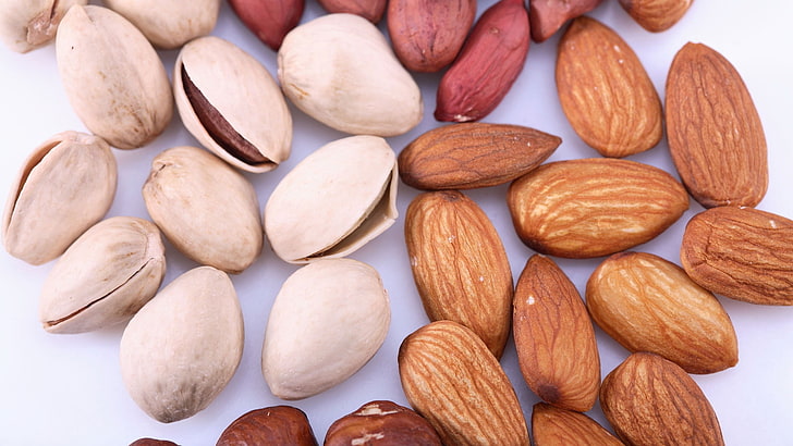 peanuts and almond nuts, nuts, pistachios, almonds, bean, HD wallpaper