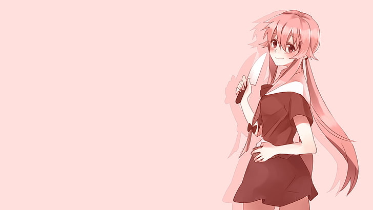Ilustração de personagem de anime de mulher de cabelo rosa, Mirai Nikki, Gasai Yuno, anime, garotas de anime, yandere, HD papel de parede