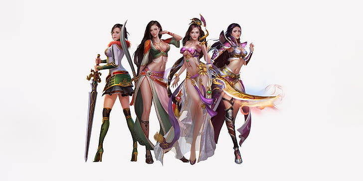 Girl, Fantasy, Sexy, Art, Asian, Style, Girls, Background, Minimalism, Sword, Characters, Dress, Swords, Jianyachi L, HD wallpaper