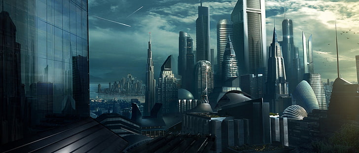 未来的な高層ビル、都市、建物、高層ビル、メガポリス、 HDデスクトップの壁紙