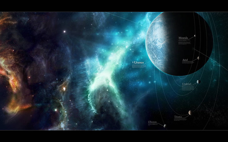 формирование планеты иллюстрация, уран, космос, планета, орбиты, HD обои
