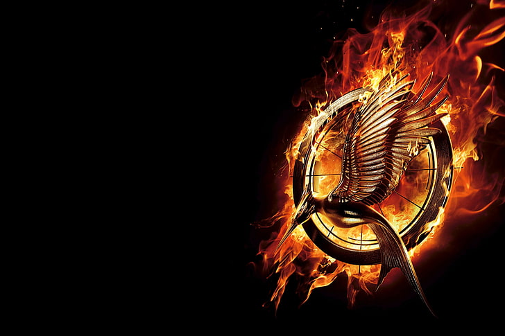 The Hunger Games Mockingjay, fire, emblem, Katniss Everdeen, The Hunger Games 2, The Hunger Games: Catching Fire, Mockingjay, HD wallpaper