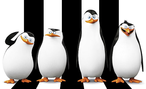 Penguins of Madagascar 2014, four penguins, Cartoons, Madagascar, Penguins, Private, Cute, Rico, comedy, Skipper, spy team, espionage, kowalski, HD wallpaper HD wallpaper