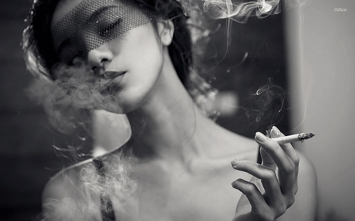 mulheres, fumar, cigarros, monocromático, véus, olhos fechados, asiático, HD papel de parede