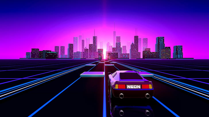 Auto, Music, The city, Neon, Retro, Machine, Background, Color, Graphics, Electronic, Synthpop, Darkwave, Synth, Expensive, Retrowave, Synth-pop, Sinti, Synthwave, Synth pop, HD wallpaper