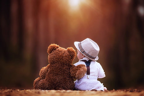 brown bear plush toy, Photography, Child, Teddy Bear, HD wallpaper HD wallpaper