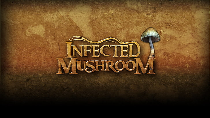brown Infected Mushroom digital wallpaper, infected mushroom, letters, background, mashroom, graphics, HD wallpaper