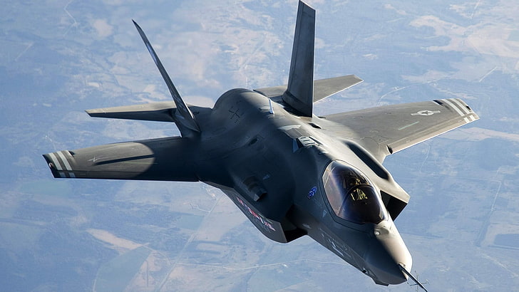 graues Kampfflugzeug, Lockheed Martin F-35 Lightning II, Blitz, Militärflugzeug, US Air Force, HD-Hintergrundbild