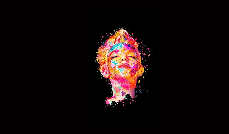 صورة تم تحريرها لوجه بشري متعدد الألوان ، مارلين مونرو ، بساطتها ، ملونة ، خلفية سوداء، خلفية HD