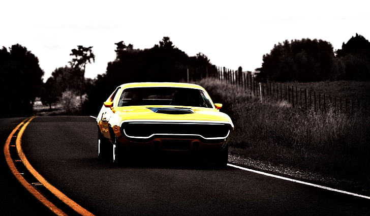yellow and black muscle car, vehicle, car, muscle cars, Plymouth GTX, HD wallpaper