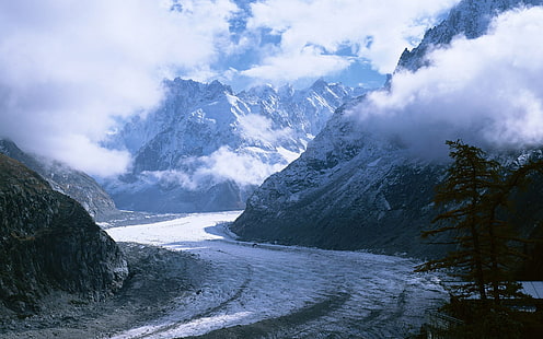 krajobraz, góry, lodowiec, lód, śnieg, chmury, Tapety HD HD wallpaper