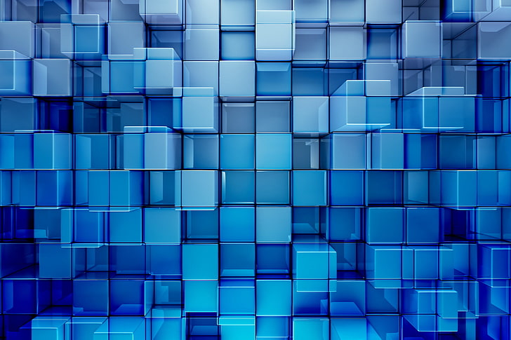 organizer plastik biru dan hitam, abstrak, 3D, kubus, Wallpaper HD