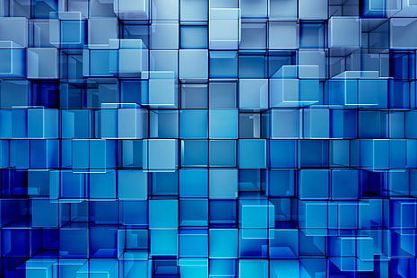 blue and black plastic organizer, abstract, 3D, cube, HD wallpaper HD wallpaper