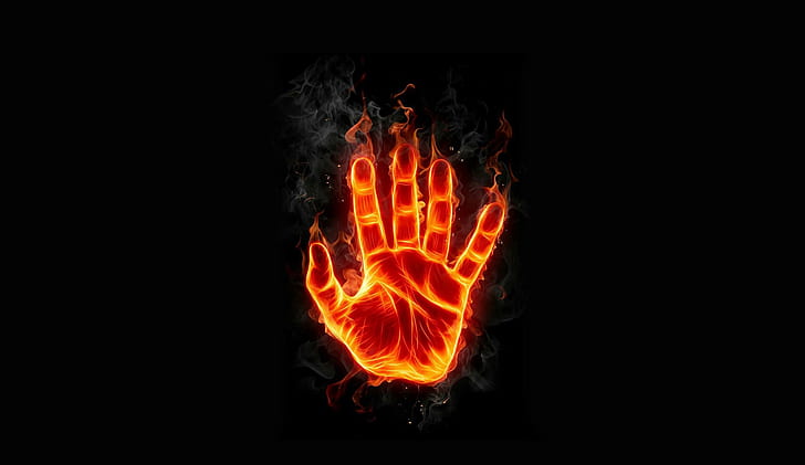 fuego, llama, mano, arte, palma, impronta, Fondo de pantalla HD