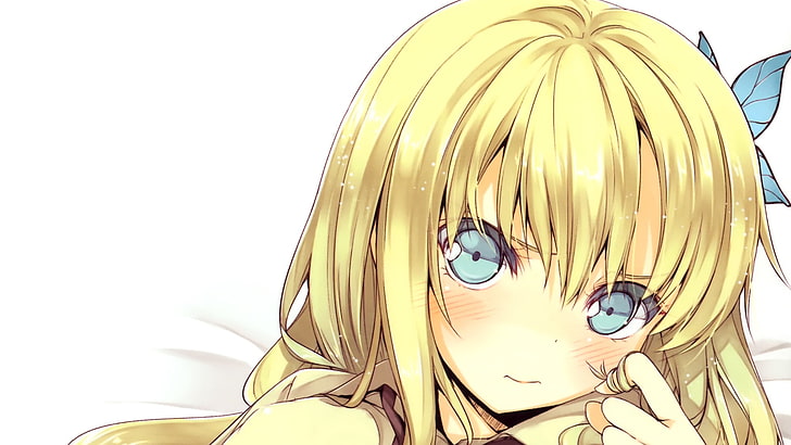 Ilustración de personaje de mujer anime de pelo amarillo, chica, linda, rubia, mira, mariposa, Fondo de pantalla HD