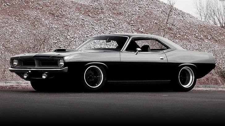 black Dodge Challenger coupe, รถ, รถ Muscle, Plymouth, Hemi Cuda, Plymouth Hemi Cuda, วอลล์เปเปอร์ HD
