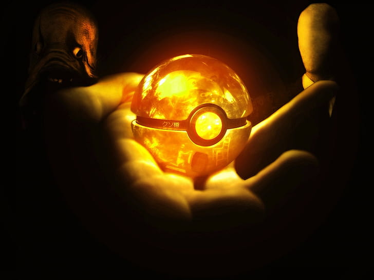 mãos, Pokémon, bola, escuro, brilhante, HD papel de parede
