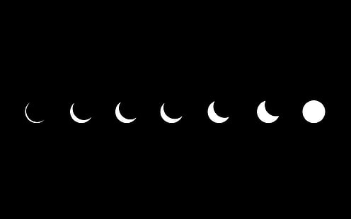 минимализм произведения искусства черный фон чёрный белый монохромный лунное затмение, HD обои HD wallpaper