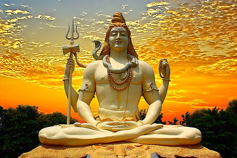 Seigneur Shiva et Sunset Sky, statue de Lord Shiva, Dieu, Lord Shiva, paysage, coucher de soleil, shiva, seigneur, Fond d'écran HD HD wallpaper