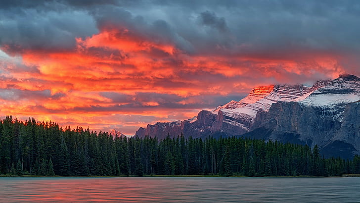 Mount Rundle, เทือกเขาร็อกกี้ของแคนาดา, Mount Rundle, เทือกเขาร็อกกี้ของแคนาดา, อุทยานแห่งชาติแบมฟ์, พระอาทิตย์ขึ้น, วอลล์เปเปอร์ HD