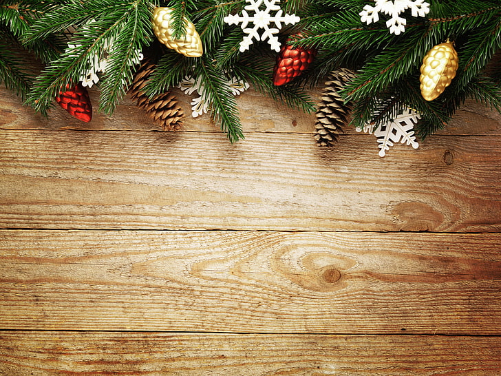 갈색 소나무 콘, 새해, 크리스마스, 메리 크리스마스, HD 배경 화면