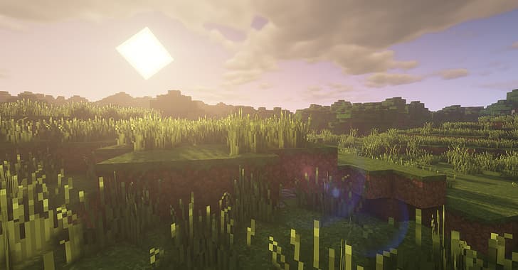 Minecraft, pôr do sol, HD papel de parede