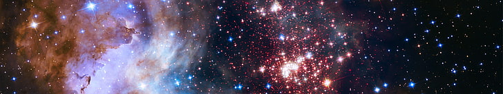 carta da parati cosmica multicolore, ESA, spazio, galassia, soli, stelle, Hubble Deep Field, Westerlund 2, nebulosa, display multiplo, schermo triplo, Sfondo HD