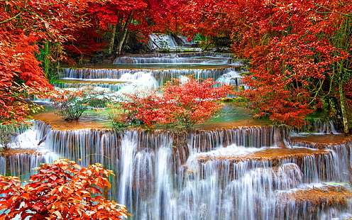 Thailand Seasons Autumn Waterfalls Waterfalls Kanchanaburi Province Nature 406233, HD wallpaper HD wallpaper