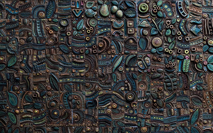 синие и коричневые абстрактные обои, произведение искусства, узор, текстура, HD обои