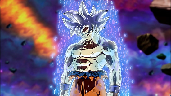 Illustrazione di Son Goku, Son Goku, ultra instict, Master istinto ultra, Ultra-Instinct Goku, saiyan, capelli grigi, occhi grigi, Dragon Ball, Dragon Ball Super, Sfondo HD HD wallpaper