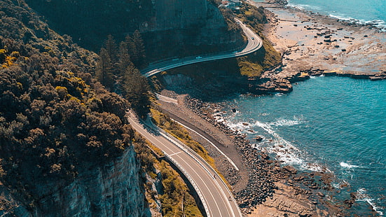 nadmorska autostrada, droga, fotografia, wybrzeże, klif, skały, Tapety HD HD wallpaper
