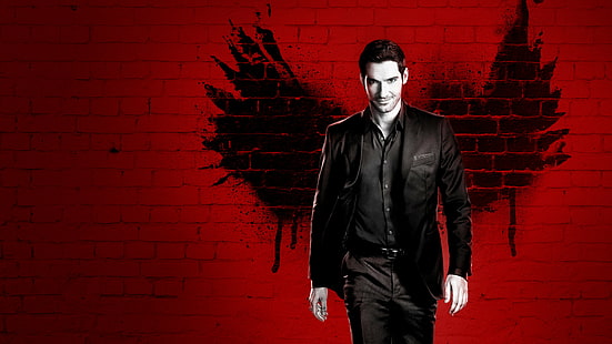 homem vestindo camisa preta com fundo preto, terceira temporada de Lucifer, Tom Ellis, série de TV, 4k, HD papel de parede HD wallpaper