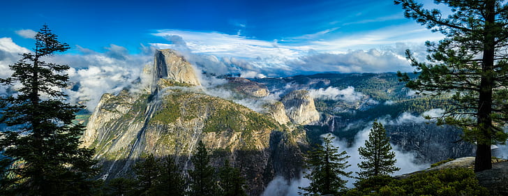 bergsklippskydd med moln nära träd landskapsmålning, Washburn, Yosemite National Park, Washburn, Yosemite National Park, Washburn, Point, Yosemite National Park, USA, Landskapsfotografering, Berg, klippa, täcka, moln, träd, landskapsmålning, gräs , naturlig, lugn, tryck, natur, växt, fotografi, konst, geotaggad foto, dukavtryck, landskap, stenar, lugn, nationalpark, berg, Yosemite, utomhus, landskap, utsikt över parken, konst, california blue, fotografera, landskap , vacker, resa, skog, fredlig, naturskön, horisontell, grön, usa utomhus, djup, scenics, utomhus, berömd plats, sten - objekt, skönhet i naturen, blå, himmel, turism, HD tapet