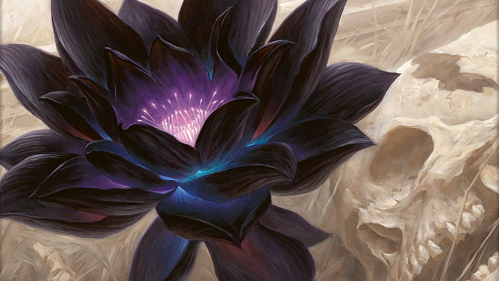 digital art, lotus flowers, skull, Magic: The Gathering, HD wallpaper