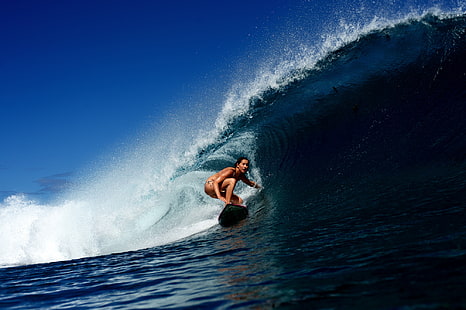 момиче, океан, вълна, сърф, дъска, HD тапет HD wallpaper