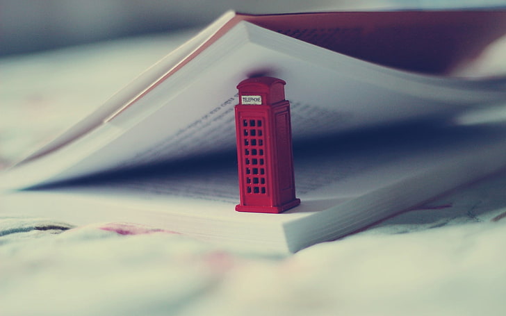 red telephone booth miniature, toy, phone booth, book, HD wallpaper