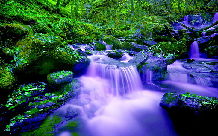 Fluss-Wasserfall-Kaskaden-grüner Waldfall schaukelt grünes Moos-HD-Hintergrund für Handy-Tablet und PC 1920 × 1200, HD-Hintergrundbild