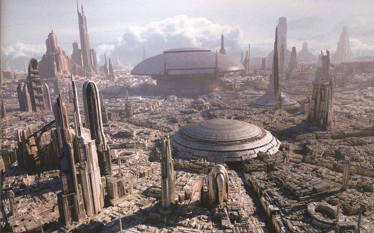 bangunan kubah abu-abu, Star Wars, Coruscant, fiksi ilmiah, Wallpaper HD