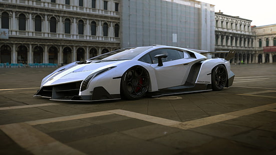 samochód, Rostislav Prokop, grafika koncepcyjna, Lamborghini, białe samochody, Lamborghini Veneno, Tapety HD HD wallpaper