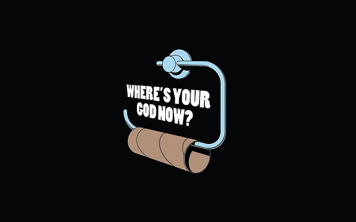 empty tissue roll with where's your God now text overlay, humor, minimalism, toilet paper, simple, HD wallpaper