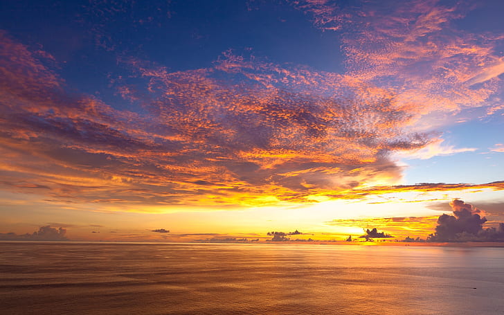 sky, clouds, lungs, sea, evening, yellow, shades, ripples, HD wallpaper