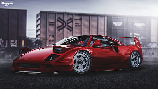 кола, червени коли, Ferrari, превозно средство, Ferrari F40, HD тапет HD wallpaper