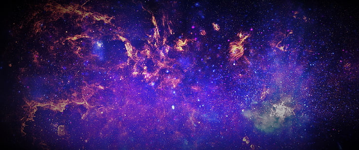 galassia viola e arancione, galassia, stelle, cielo, blu, pianeta, spazio, arte spaziale, Sfondo HD
