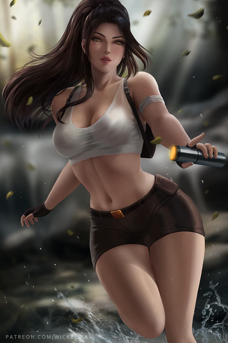 Valery Noble, Star Wars, fictional character, Jedi, brunette, ponytail, white tops, cleavage, short shorts, 2D, artwork, drawing, fan art, Wickellia, HD wallpaper