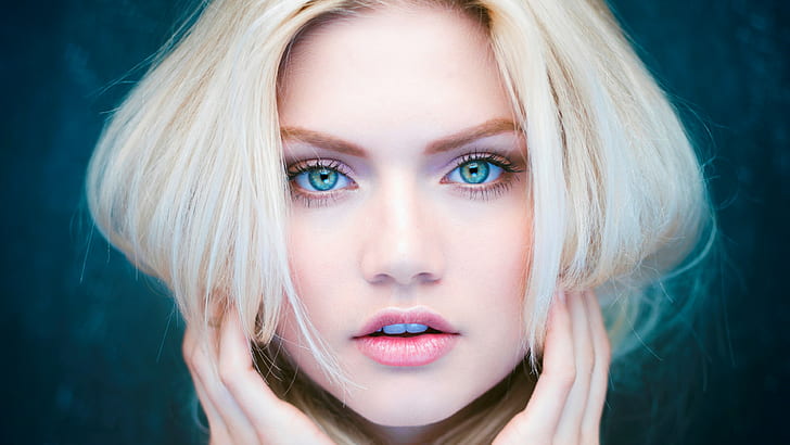 Blonde, blue eyes, closeup, face, Martina Dimitrova, women, HD wallpaper