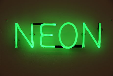 neon, inskrift, bokstäver, grön, bakgrundsbelysning, HD tapet HD wallpaper