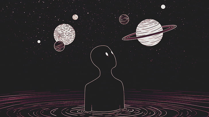 Mann starrt Planeten Illustration, Raum, einfach, HD-Hintergrundbild