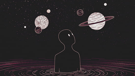 man staring planets illustration, space, simple, HD wallpaper HD wallpaper